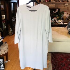 Lafayette 148  Light Grey Long Sleeve Shift Dress with Sleeve detail.